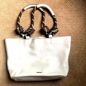 Genuine leather white/grayish Rebecca Minkoff tote with rope handles.